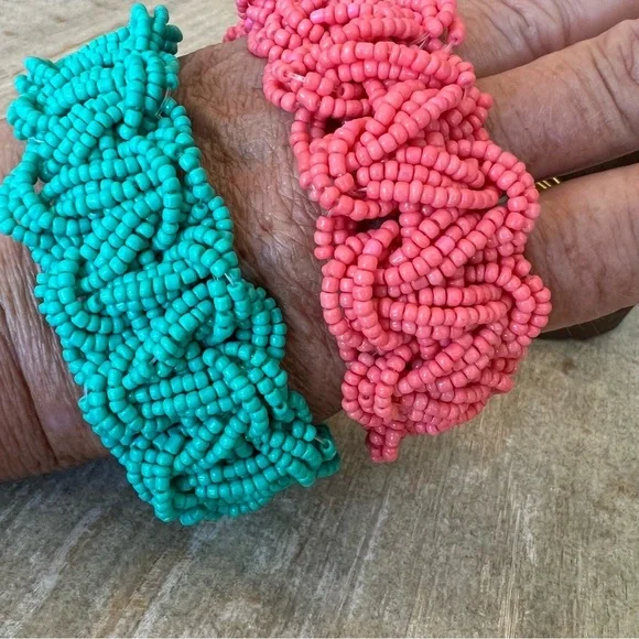 Beaded Bracelets teal peach white gold stretch clasp adjustable - Picture 6 of 10